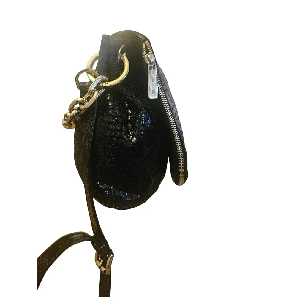 Michael Kors Bedford Black Snake Embossed Leather Crossbody Bag Gold Hardware